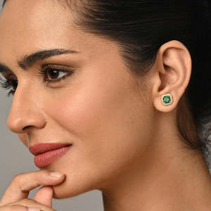 NOVAMART Fine Premium 925 <b>Sterling</b> <b>Silver</b> <b>Stud</b> Earrings for Women & Girls Rose Gold Diamond Geometric Bezelt Setting Emerald Cut - Product Image 3