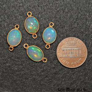 925 Sterling Silver 8x10mm Natural Ethiopian <b>Opal</b> Cabochon Oval bezel Setting Fine Gold Vermeil Charm Connectors Making <b>Necklace</b> - Product Image 5