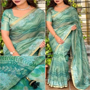 VASTRA COTTAGE Crystal Tissue Saree With Viscose <b>Thread</b> Gold Zari Embroidery Cut Work Tatkan Pallu Luxury Designer Ethnic Wear - Product Image 3