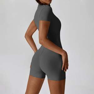 ชุดจั๊มสูทแบบมีซิปสำหรับเล่นกีฬาสำหรับผู้หญิงจั๊มสูทมีจีบชุดออกกำลังกายแบบชิ้นเดียวระบายอากาศได้สำหรับใส่ในยิม - Product Image 5