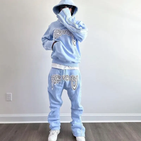 Survêtement d'Hiver Molletonné à Capuche Broderie Chenille Personnalisée, Ensemble Jogging Homme Pantalon Évasé avec Cordon de Serrage et Coutures Latérales