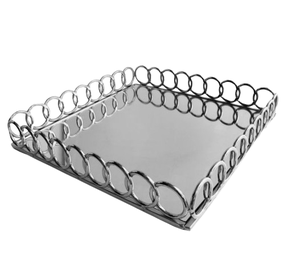 Bandeja de vajilla de hotel Nuevo diseño Decoración Bandeja de postre de material de aluminio plateado clásico Fabricación en India - Product Image 1