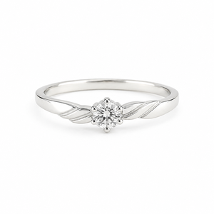 Princess Cut Leaf Twist Solitaire <b>Ring</b> in Rhodium Plated 10k Gold - Product Image 3