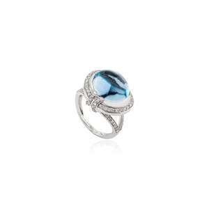 Exclusive Elegant Regal <b>Statement</b> <b>Ring</b> in Natural Oval Cut Blue Topaz and Diamond With 18k Solid White Gold Fine Jewelry - Product Image 3