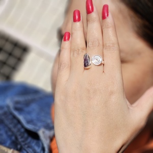 Bague en argent brut réglable Améthyste nouvelle bague en argent réglable tendance bague en argent réglable léger - Product Image 3