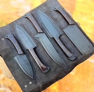Juego de Cuchillos de Chef Hechos a Medida de Alta Calidad a Precios de Mayoreo, con Mangos de Madera, Juego de 5 Piezas con Funda de Cuero, Recubrimiento Negro - Product Image 4