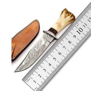 Hunting Knife Custom Forged Real Damascus Steel Hunting Outdoor Knife with Resin Handle Knife For Hunters With Leather Sheath