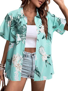 Camisas hawaianas con botones para mujer, blusa de verano con estampado Tropical Floral de manga corta informal, Túnica, vestido de mujer, traje caliente - Product Image 5