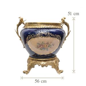 Pot de fleurs en porcelaine de luxe avec laiton plaqué or antique, jardinière décorative classique - Product Image 3