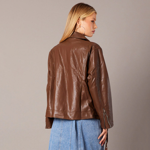 Chaqueta de Cuero Sintético para Mujer, Talla Grande, Invierno, Transpirable, Resistente al Viento, Relleno de Algodón, Cierre de Cremallera Frontal, Personalizable - Product Image 5