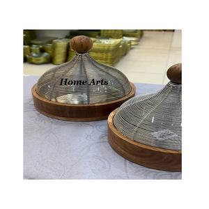 Bocal en bois de qualité supérieure avec couvercle martelé en acier inoxydable Serveur d'écrou Taille personnalisée Forme ronde Dates Pot de service - Product Image 5