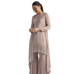 Conjunto de Chinon Sharara con lentejuelas gris cálido para recepciones de Bodas de noche elegantes al por mayor celebraciones festivas y étnicas a granel - Product Image 2