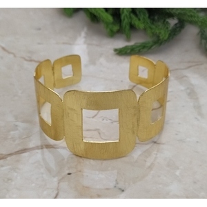 Handmade Classic Gold Plated Brass Cuff Bracelets Geometric Shape Patterned <b>Bangles</b> - Product Image 1