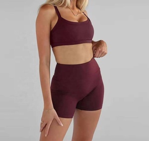 Active Solid Washed Cotton Racerback <b>Bra</b> and Shorts Set for Women Offering Supportive Stretch Breathable Yoga Activewear 2 Piece - Product Image 1