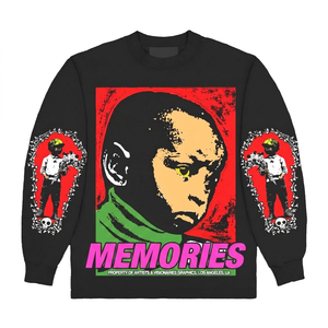 Vintage streetwear shirt oversized skull graphic style long sleeve edgy casual wear 100% cotton <b>Tshirt</b> for men loose fit printed - Product Image 5