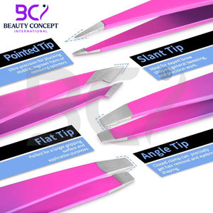 Pince à épiler les sourcils en acier inoxydable à pointe inclinée pour usage quotidien, lot de 4 pièces de qualité supérieure à double teinte - Product Image 4