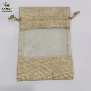 Bolsa transparente con cordón de jute y algodón, bolsas de almacenamiento personalizables para mercados y centros comerciales - Product Image 3
