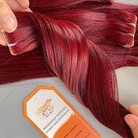 Extensions de cheveux humains avec bande Invisible de couleur rouge bordeaux, cheveux vierges crus péruviens soyeux et lisses, tendance