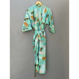 Robe kimono en coton faite à la main, style bohème, peignoir indien avec imprimé floral, silhouette ample - Product Image 5