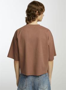 T-shirts à manches courtes en tricot uni pour homme - Couleurs personnalisables Logo Design vierge Lavage à l'acide Vintage - Product Image 5