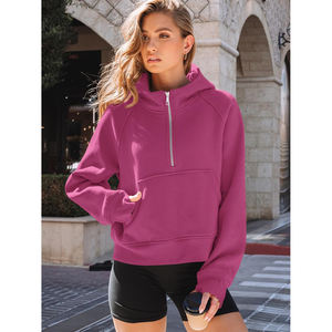 2024 personalizado mujer media cremallera sudadera lana resistente al viento al aire libre bordado impreso algodón polar ropa de calle sudaderas - Product Image 4