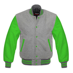 Venta al por mayor en blanco personalizado Varsity chaquetas hombres mujeres fino soporte cuello lana algodón cuerpo sólido liso Universidad chaqueta de béisbol - Product Image 1