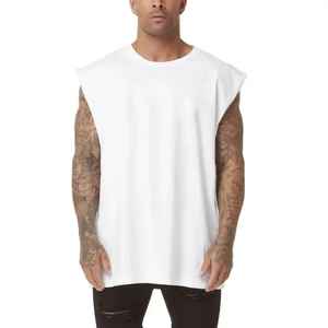 Camiseta sin mangas de algodón pesado de gran tamaño para hombre, camisetas sin mangas cortadas con músculos, camisetas de lavado ácido, camisetas holgadas con logotipo personalizado - Product Image 1