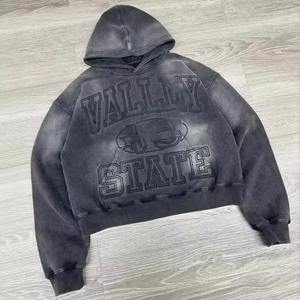 Pull pour hommes des fabricants OEM en coton éponge française délavé à l'acide en détresse brodé anti-rides surdimensionné Vintage - Product Image 1