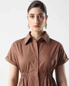 Summer Boho 100% Cotton Maxi Dress Women's Turn Down Collar Formal Solid Natural Waistline Sexy - Product Image 4