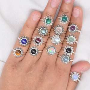 Bague en argent massif 925 plaqué or rose, sertie de pierres naturelles fantaisie, pour femme, tendance, fiançailles, mariage, cadeau - Product Image 1