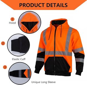 Sweat à capuche de sécurité haute visibilité pour hommes avec bande réfléchissante, veste polaire de sécurité haute visibilité pour la construction - Product Image 3