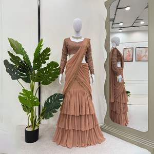 ชุดพื้นเมือง foux gette สุดหรูผ้า Choli แบบไม่เย็บติดลูกไม้และเรียงตามลำดับขายส่งและราคาถูก - Product Image 1