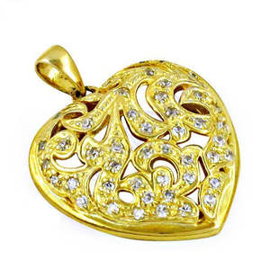 Pendentif en forme de cœur plaqué or pour femme avec pierres précieuses blanches, pendentifs et breloques raffinés - Product Image 3
