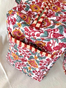 New Arrival Boho Style 100% Cotton Floral Printed Handmade Quilted Travel <b>Bag</b> <b>Rope</b> Handle Shoulder Striped Duffel Luggage Zipper - Product Image 5