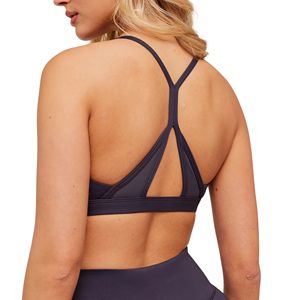 Soutien-gorge de sport pour femme, maintien moyen, grande taille, avec empiècements en mesh, col en V, bretelles en Y, coupe courte, antichoc, sans armatures, pour la course et la gym - Product Image 6