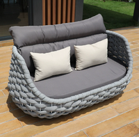 Ensemble de canapés d'extérieur modernes en corde tressée, meubles d'extérieur en aluminium, ensemble de canapés de luxe pour hôtel, terrasse, villa ou cour