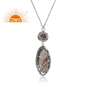 Collar con colgante de piedras preciosas rutilo negro Natural de Plata de Ley 925 oxidada de la mejor calidad, fabricante de joyería personalizado - Product Image 2