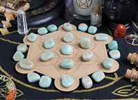 Fournisseur direct d'un ensemble de runes en amazonite polie, formes roulées, efficaces pour la communication et la vérité, artisanat en cristal métaphysique