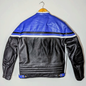 Retro Biker Style Blue Red White Leather Racing Motorbike Jacket CE-Certified Protections Motorcycle Riding Jacket For Men - Product Image 5
