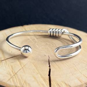 925 Sterling Silver Anti-Stress Cuff <b>Bracelet</b> Solid Double <b>Ball</b> End Knitted Bangle Gift for Fashionable Fashion Cuff <b>Bracelets</b> - Product Image 1