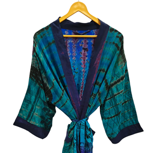 Vestido cruzado Túnica India Sari Robe Vestido de novia Vestido de maternidad Regalo Robe Beach Party Wear Indian Printed Silk Sari Kimono, - Product Image 1