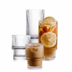 Rippled Drinking Water Coffee Cola Soda Whisky Juice Cocktail Glass Cup Mug Tumbler Set