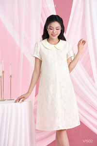 Vestido de Maternidad B2 MUM V1502 con Encaje, Cuello Peter Pan Floral, Mangas con Lazos, Detalle de Lazo, Ecológico, Transpirable, Espalda de 2 Capas - Product Image 6