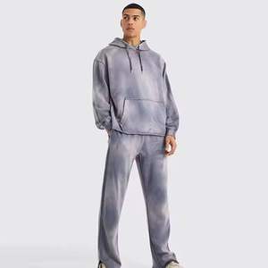 Conjunto de Sudadera Holgada y Pantalones Deportivos de Invierno, Estilo Urbano, Lavado Desgastado, Chándal Sólido con Doble Capucha, Cintura Ajustable con Cordón, Personalizado - Product Image 2