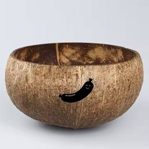 Cuencos y cucharas de cáscara de coco ecológicos naturales hechos a mano regalo personalizado cuenco sostenible con patrón de logotipo de corazón - Product Image 4