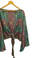 Vêtements pour femmes-Top de luxe en soie à manches cloche, veste à imprimé floral cachemire, cadeau pour elle-Top court indien