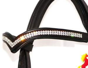 GLOW 2 rangées Crystal BLING German Comfort BRASS GOLD Grackle Figure 8 Bridle - Product Image 2
