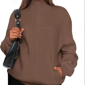 Femmes 2025 printemps automne mode pleine fermeture éclair sweat à manches longues coupe ample à la mode veste décontractée avec poches - Product Image 1