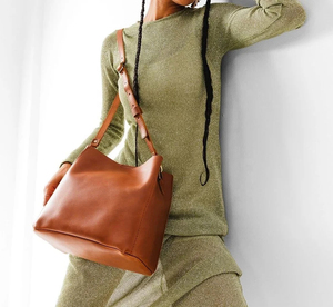Sac fourre-tout en cuir véritable pour femme, sac à bandoulière minimaliste, ouverture supérieure, couleur unie, usage quotidien, toutes saisons - Product Image 3