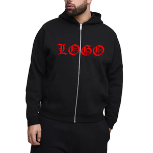 เสื้อฮู้ดมีซิปสำหรับผู้ชายมีฮู้ดผ้าฝ้ายเฟรนช์เทอร์รี่พัฟพิมพ์โลโก้ที่กำหนดเอง - Product Image 3